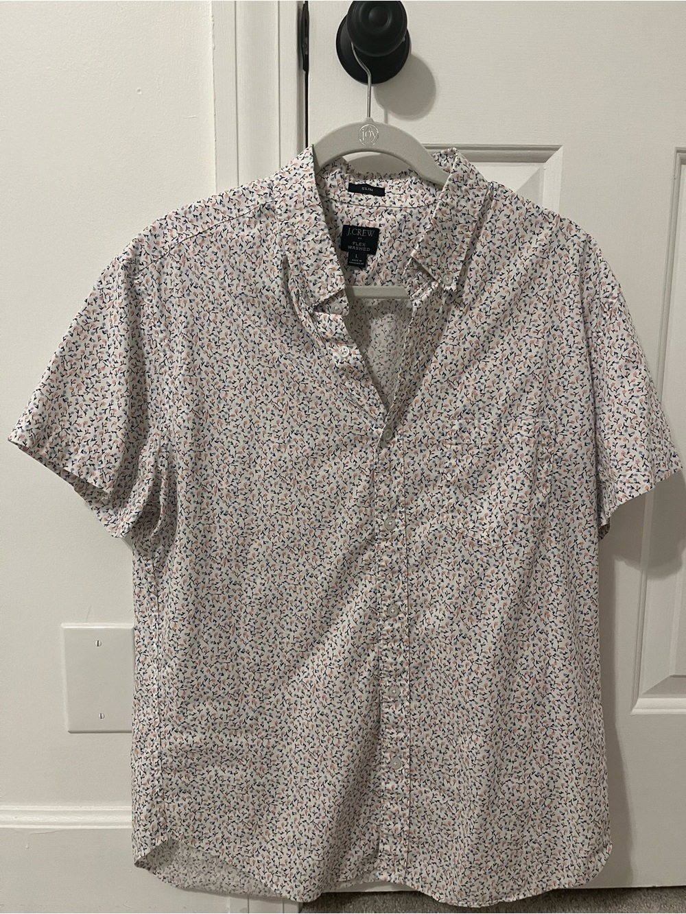 J. Crew Short-Sleeve Button-Down Shirt in White with Multicolor Micro Floral